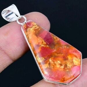 Pink Dahlia Copper Turquoise 925 Sterling Silver Handmade Pendant Necklace